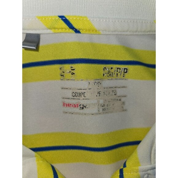 Under Armour Mens White Polo Small With Yellow & Blue Stripes - Picture 6 of 9